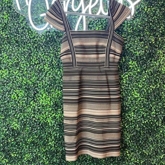 Herve Leger tan and black striped dress size large